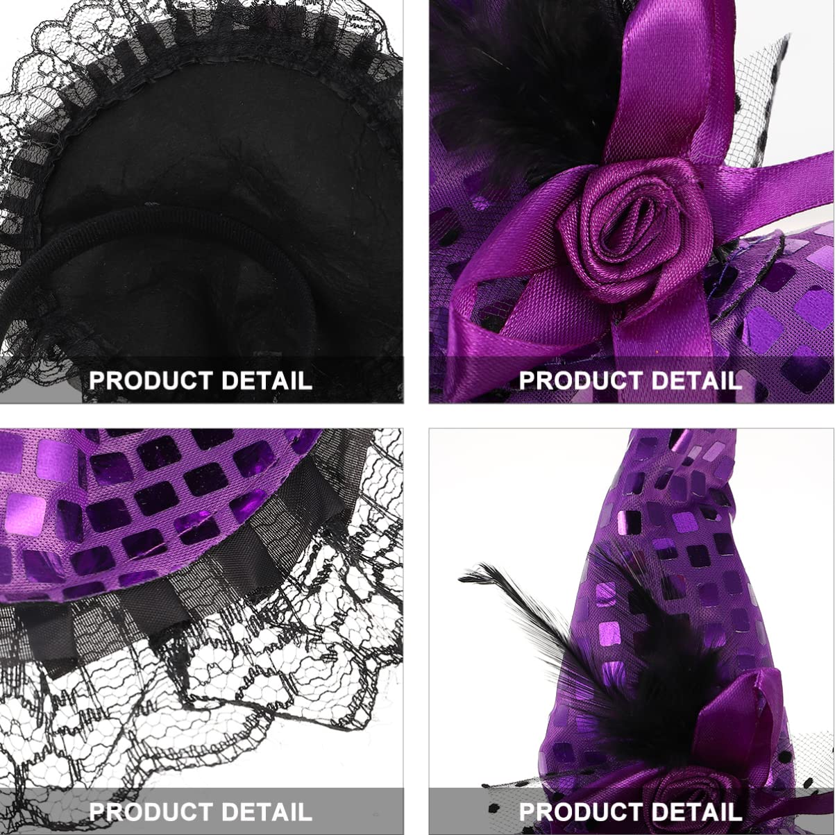 minkissy 2Pcs Witch Hat Headband Halloween Headband Witch Hat Headpiece for Costume Halloween Masquerade Costume Prom Party Purple