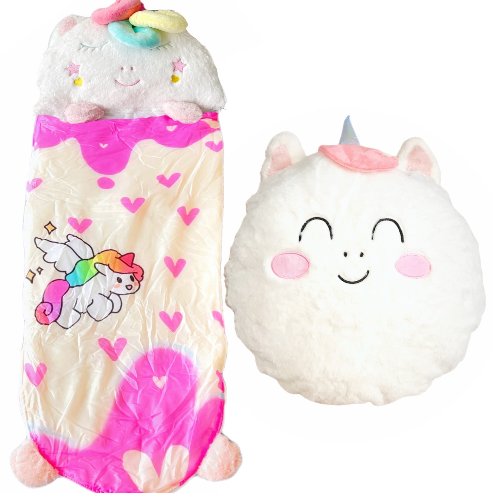 Nalexmi Heart Unicorn Kids Sleeping Bag, Animal Bags, Sleepy Sack, Comfy, Cozy, Compact, All Season, Sleeping Bag with Pillow, Soft Pillow, Nap Mat, Warm Cotton, Size 63''*24'' Heart Rainbow Unicorn