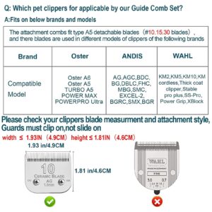 COSYONALL Animal Stainless Steel 5 Color Dog Guide Comb Set,Cutting Length 1/8"-5/8" for 10#/15#/30# A5 Detachable Blade,Compatible with Andis, Oster A5, Wahl KM Series Clipper Guards