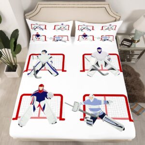 Ice Puck Game Sheets Set Ice Hockey Sports Player Bedding Set for Kids Bed Sheet Set Splash Ink Style Sheets with Deep Pocket Fitted Sheet Black Gaming Room Decor 4Pcs with 2 Pillow Case Full Size