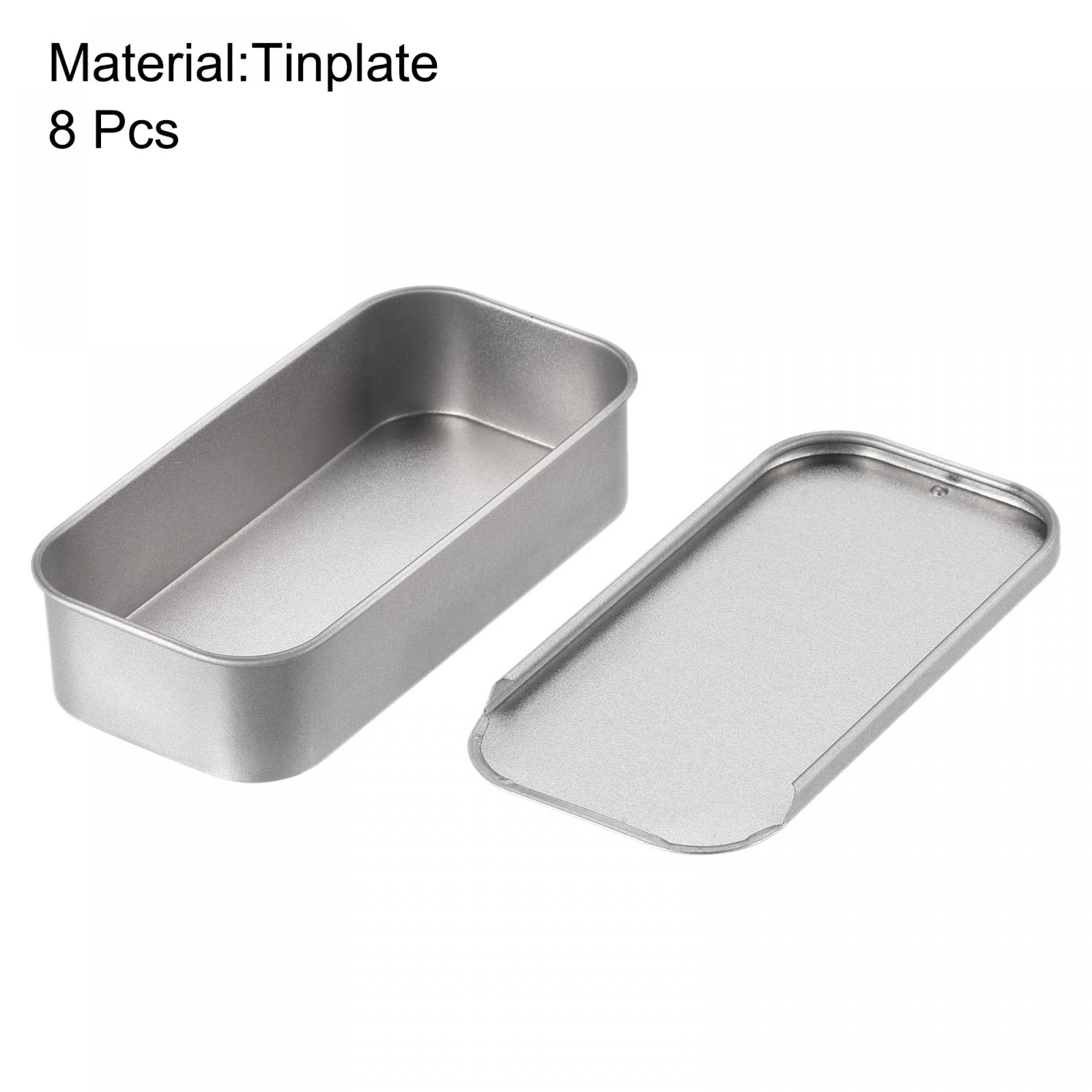 uxcell Metal Tin Box, 8pcs 3.54" x 1.77" x 0.79" Rectangular Empty Tinplate Storage Containers with Sliding Lids, Silver Tone