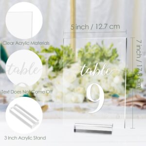 5x7 Inch Wedding Table Numbers 1-10 with Stands- JINMURY Clear Acrylic Table Numbers Printed Calligraphy Font, Acrylic Sign Wedding Table Numbers with Holder Base for Wedding Party Reception