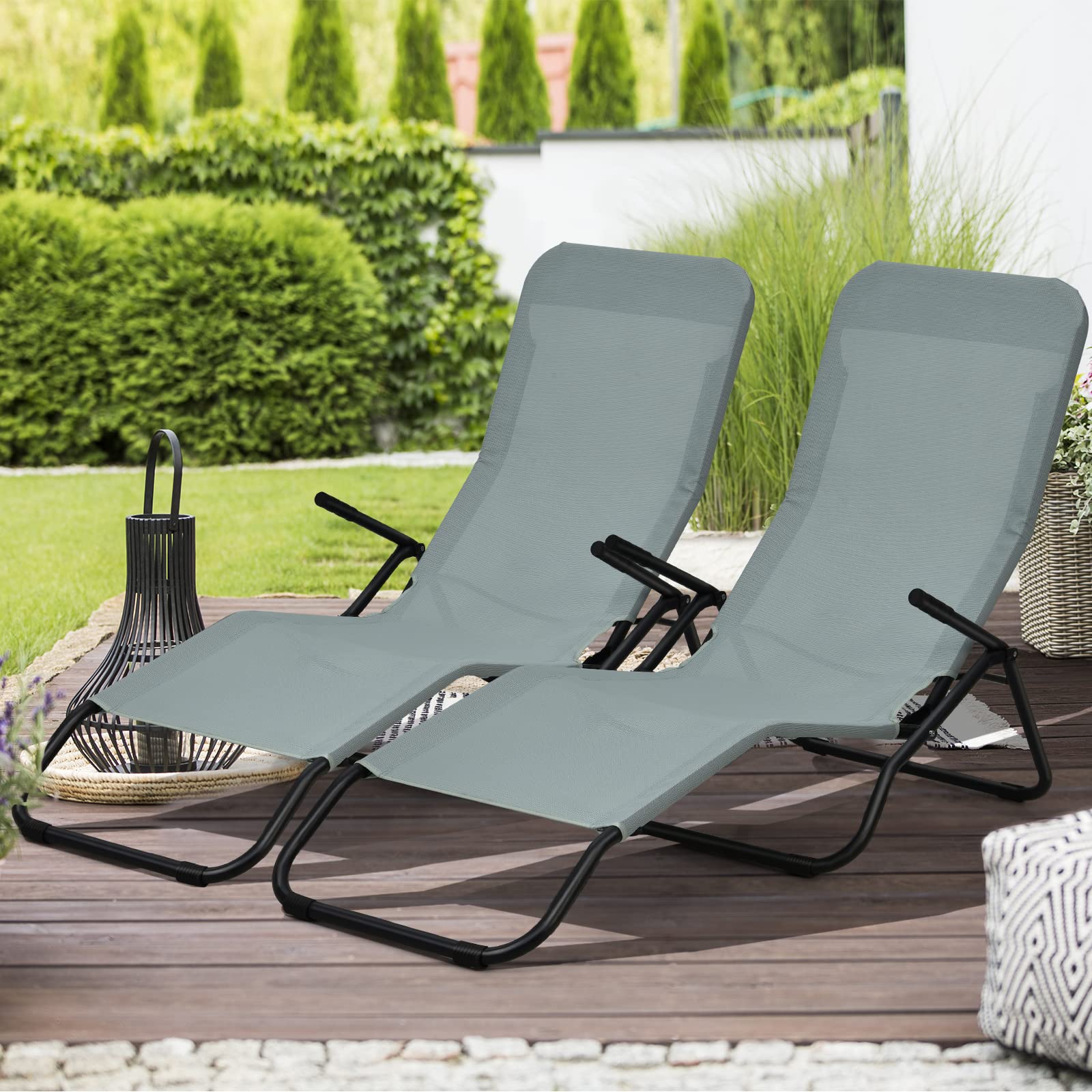 Tangkula Outdoor Chaise Lounge Chair Set of 2,Zero Gravity Folding Stackable Reclining Chair with Comfortable Armrest & Non-Slip Foot Pads,for Beach Backyard Poolside and Deck,Sun-Chair