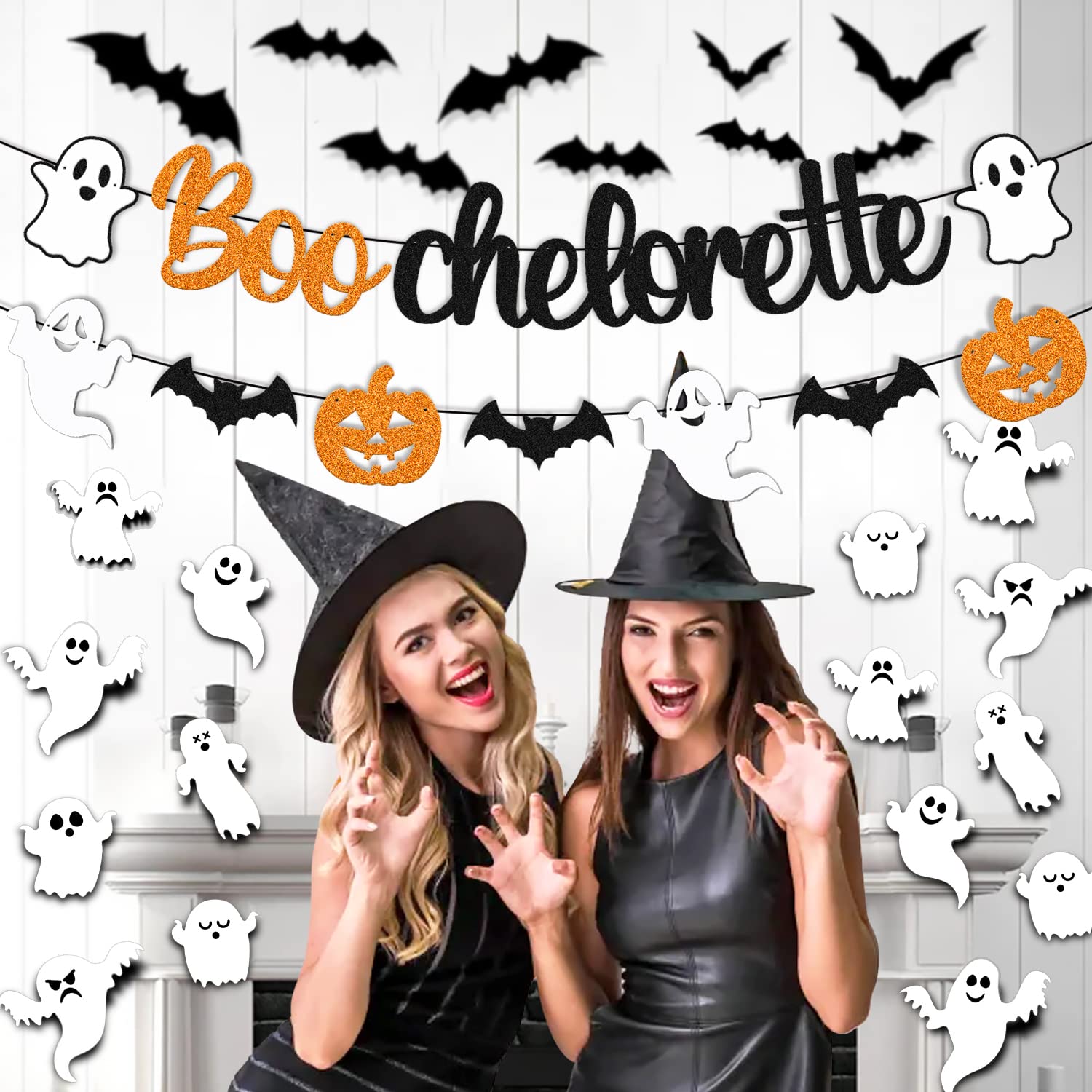 35 PCS Boochelorette Party Decorations Halloween Banner Ghost Bat Wall Decor Pumpkin Theme for Bachelorette Engagement Wedding Bridal Shower Hen Party Supplies