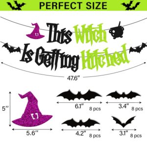 This Witches is Getting Hitched Banner with 32 PCS 3D Bats Props Decoration for Halloween Bachelorette Bachelor Engagement Wedding Bridal Shower Hallows Celebration Anniversary Party Decor Supplies