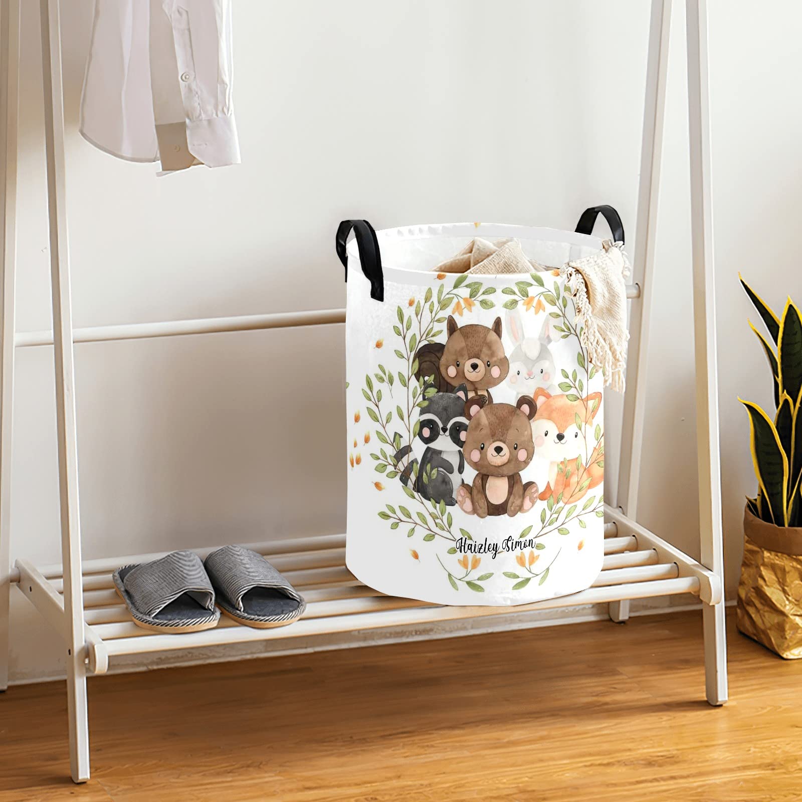 Cute Woodland Animals Personalized Laundry Basket Clothes Hamper Storage Handle Waterproof Collapsible Large Capacity for Bedroom Bathroom Toy Decoration