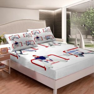 Ice Puck Game Sheets Set Ice Hockey Sports Player Bedding Set for Kids Bed Sheet Set Splash Ink Style Sheets with Deep Pocket Fitted Sheet Black Gaming Room Decor 4Pcs with 2 Pillow Case Full Size