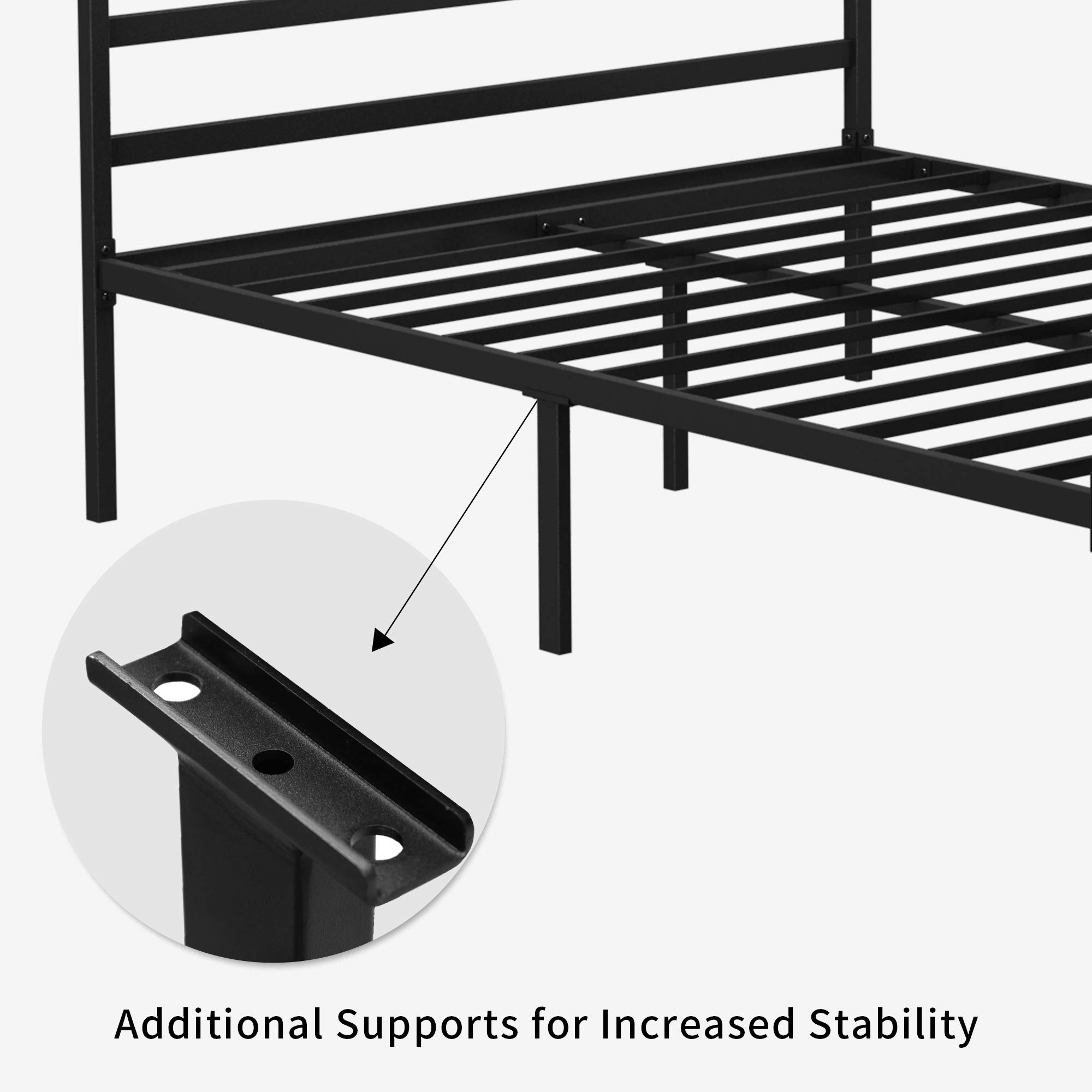 YITAHOME Canopy Bed Frame Metal Four Posters 14 Inch Platform with Built-in Headboard Strong Metal Slat Mattress Support, No Box Spring Needed, Black, Queen Size