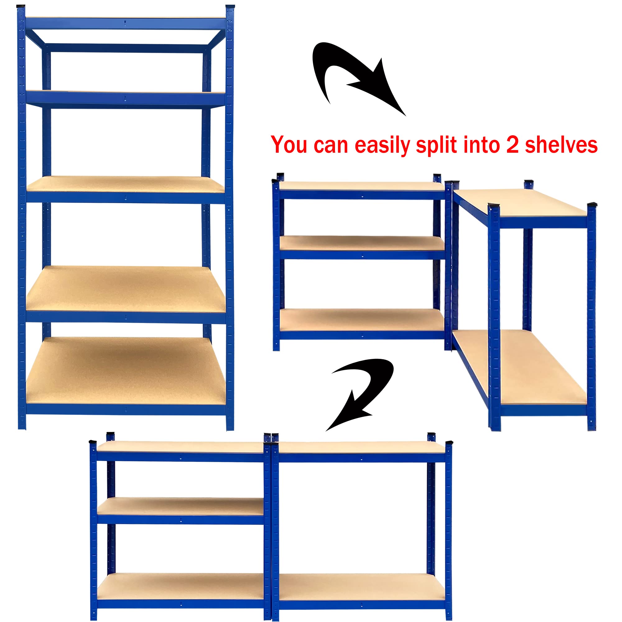 ANSIMIDA 5 Tiers Steel Shelves for Storage Heavy Duty Garage Organization Utility Shelf Rack for Books, Kitchenware, Tools Bolt-Free Assembly 59x27.5x11.8 inch