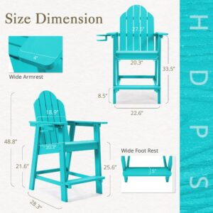 LUE BONA Tall Adirondack Chairs Set of 2, Recycled Poly Adirondack Chair Bar stools with Cup Holder, 25.6", 300Lbs, Eco-Friendly, Weather Resistant Lifeguard Chair for Balcony,Deck