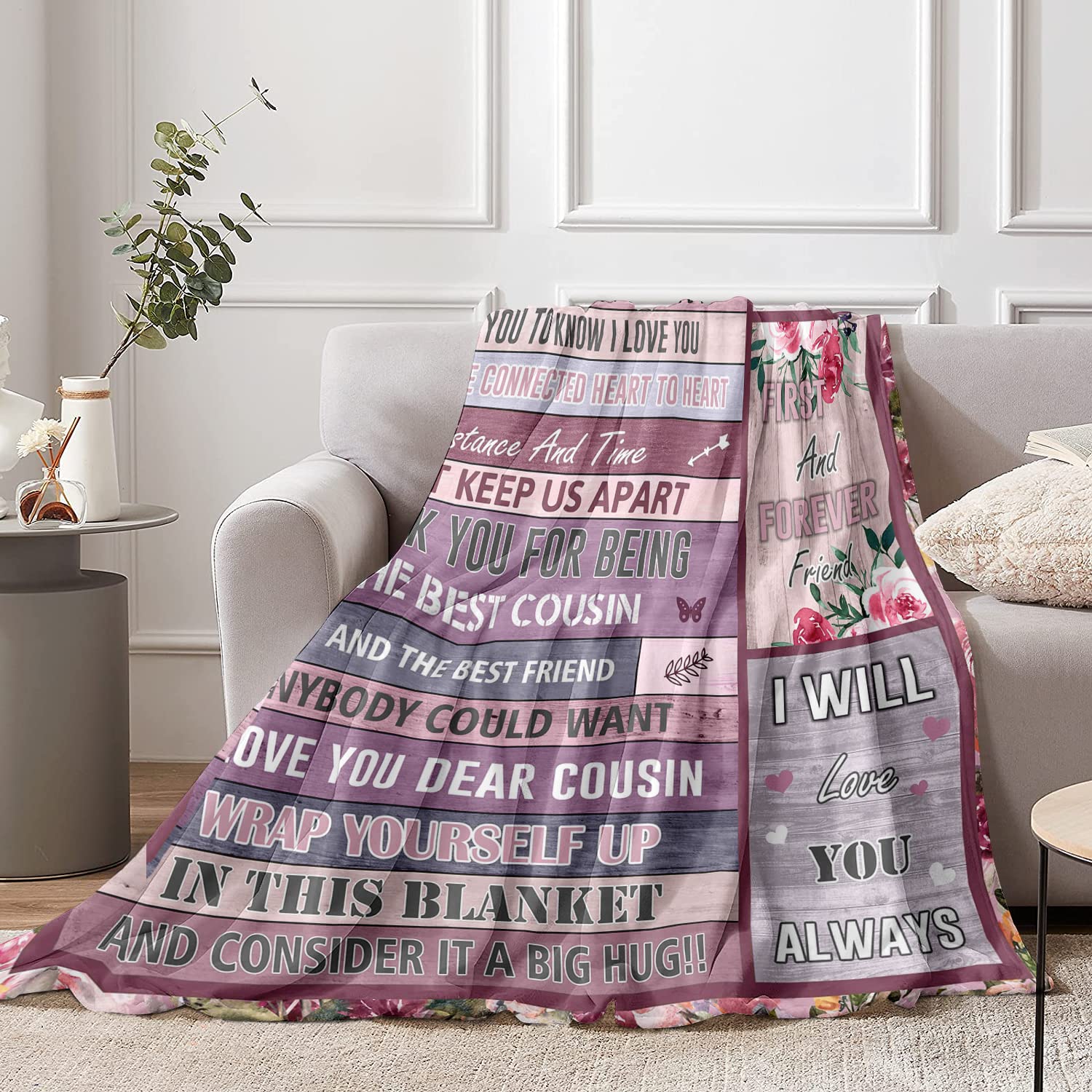 Basiole Cousin Gifts for Women Blanket, Best Cousin Gifts, Gifts for Cousins Female, Cousins Make The Best Friends - to My Favorite Cousin Birthday, Graduation Gift Throw Blankets 60"X50"