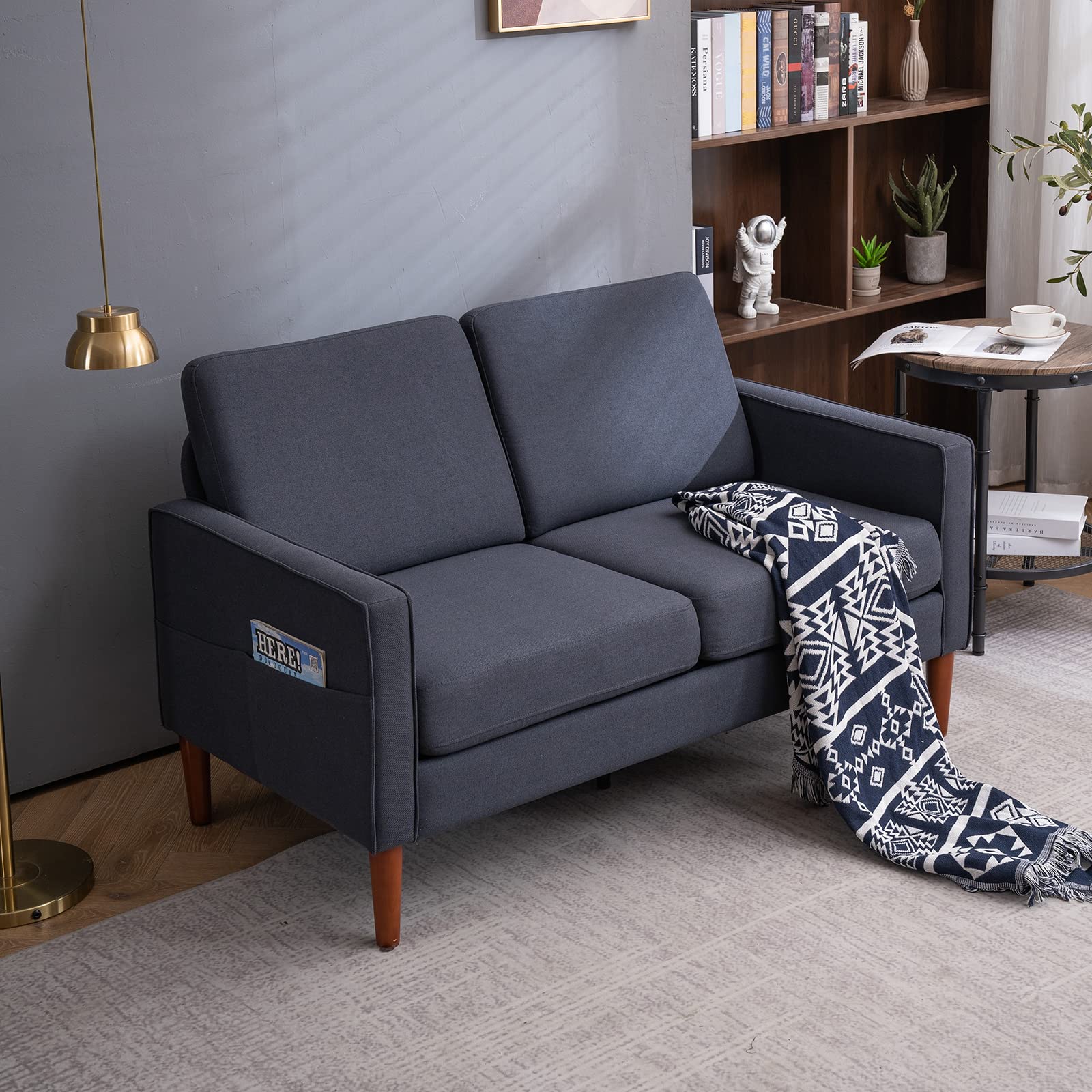 Karl home Loveseat 53.5" Modern Sofa Couch Upholstered Love Seat Furniture 2-Seat Small Sofa for Living Room, Bedroom, Apartment, Studio, Office, Dark Gray