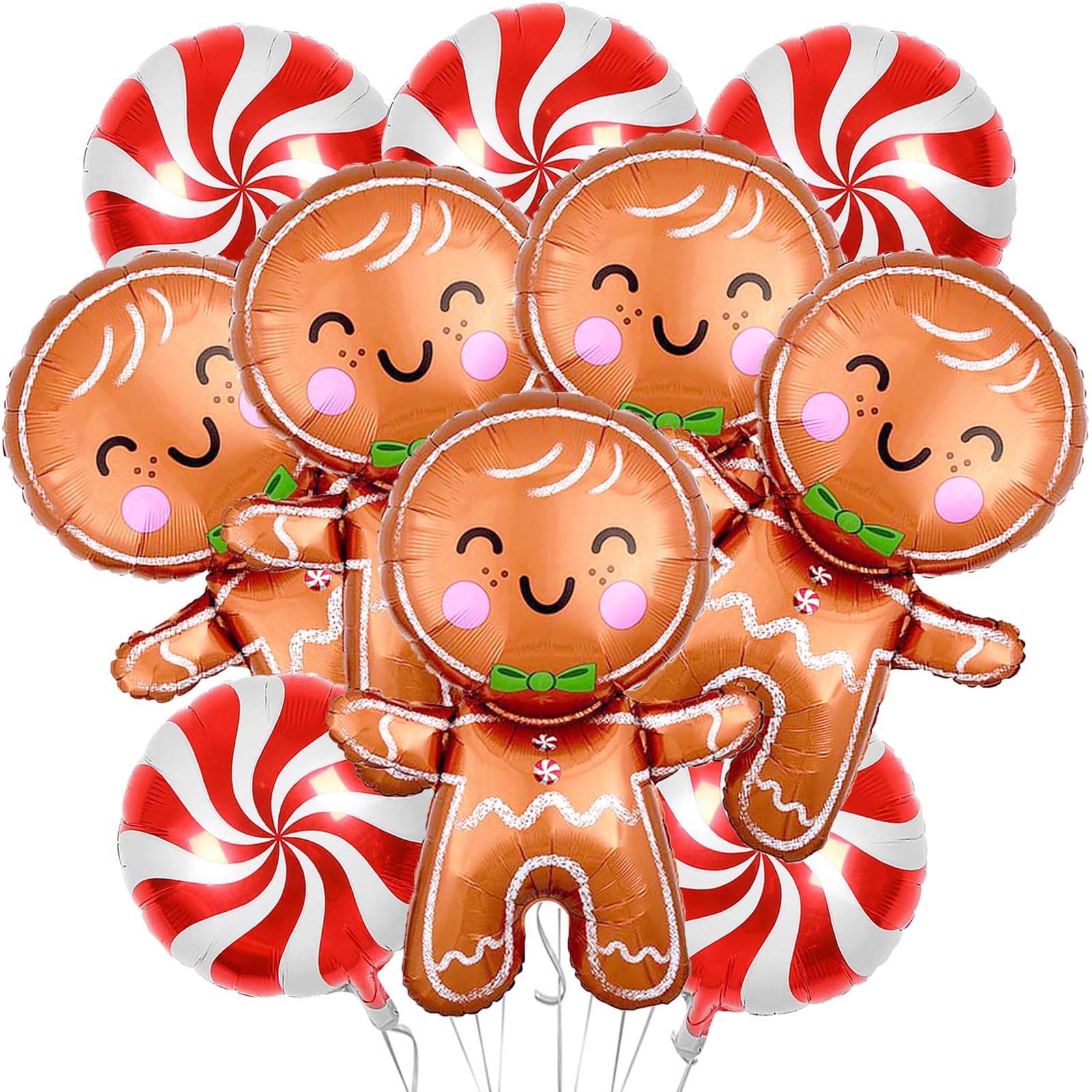 10Pcs Christmas Balloons Decorations Large Gingerbread Man Helium Balloons Red Candy Foil Mylar Balloons for Winter Themed Christmas Holiday Birthday Baby Shower Party Decorations Supplies