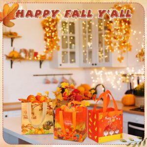 Sanwuta 48 Pcs Fall Non Woven Tote Bags Thanksgiving Party Bags with Handles Waterproof Autumn Treat Favor Bag Pumpkin Goodie Bag Gift Candy Bags Thanksgiving Party Favor Supplies (Happy Style)