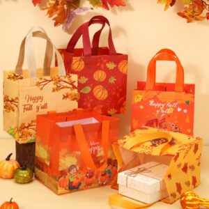 Sanwuta 48 Pcs Fall Non Woven Tote Bags Thanksgiving Party Bags with Handles Waterproof Autumn Treat Favor Bag Pumpkin Goodie Bag Gift Candy Bags Thanksgiving Party Favor Supplies (Happy Style)