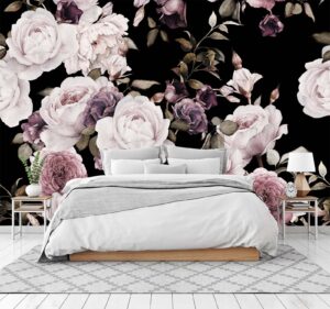 cliouar-peony flowers wall mural wallpaper for bedroom living room purple flower wallpaper rose mural wallpaper 158" x 110"(not self-adhesive)