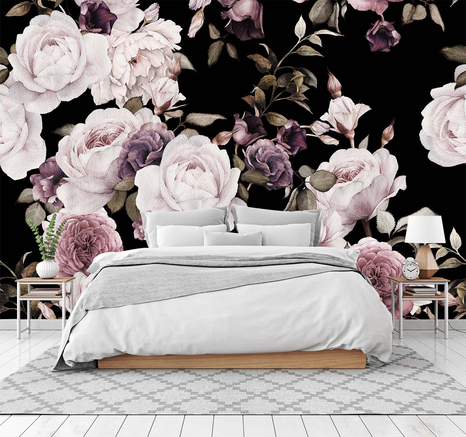 Cliouar-Peony Flowers Wall Mural Wallpaper for Bedroom Living Room Purple Flower Wallpaper Rose Mural Wallpaper 158" x 110"(Not Self-Adhesive)