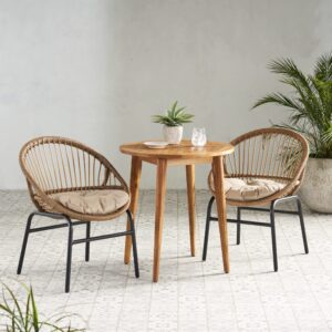 Christopher Knight Home Aldrich Dining Sets, Light Brown + Beige + Teak