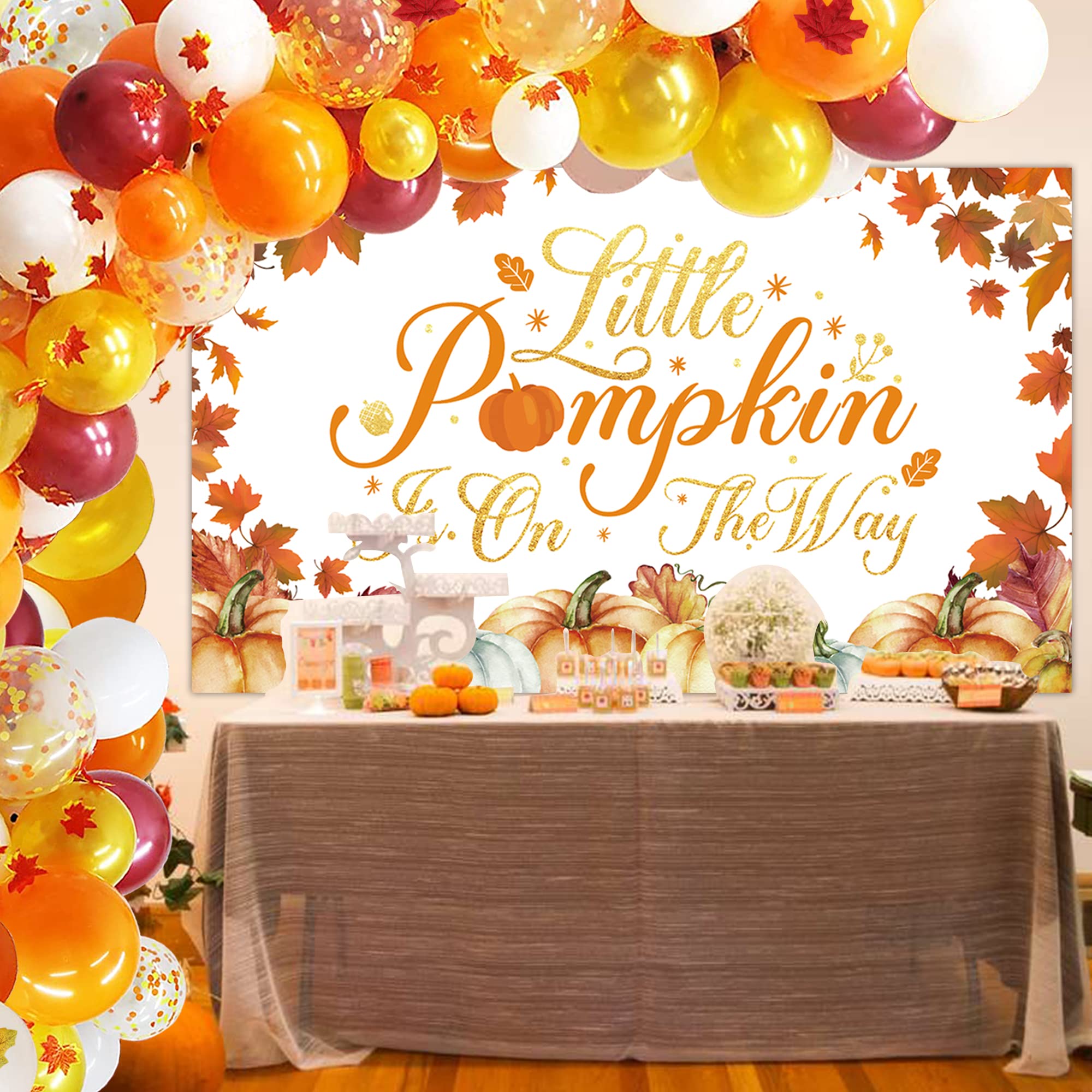 Little Pumpkin Baby Shower Decorations, Little Pumpkin Balloon Garland Arch Kit with Little Pumpkin Photography Backdrop Banner for Fall Theme Little Pumpkin Baby Shower Party Decorations