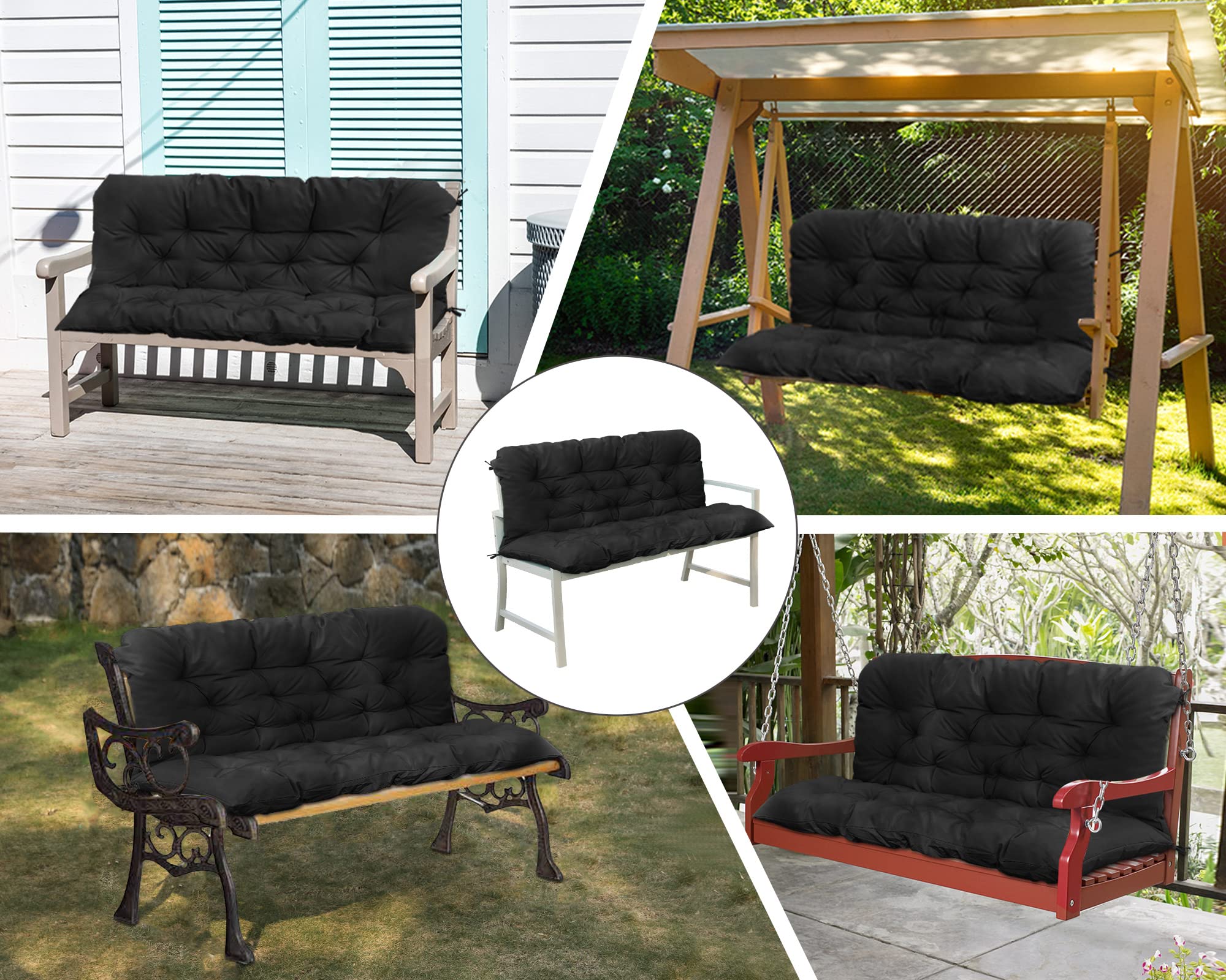 COSNUOSA Swing Replacement Cushions Waterproof Porch Swing Cushions 2-3 Seater Outdoor Swing Cushions for Outdoor Furniture Black 47x40 Inches