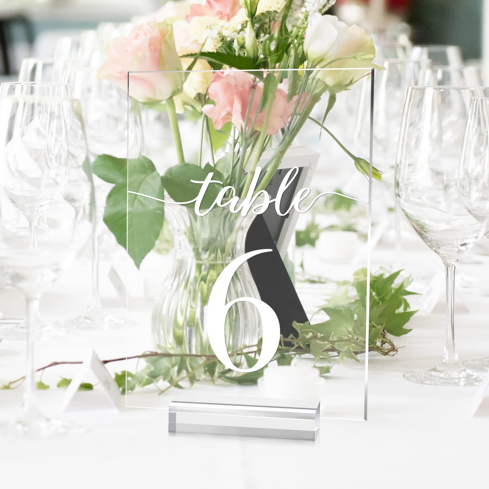 5x7 Inch Wedding Table Numbers 1-10 with Stands- JINMURY Clear Acrylic Table Numbers Printed Calligraphy Font, Acrylic Sign Wedding Table Numbers with Holder Base for Wedding Party Reception