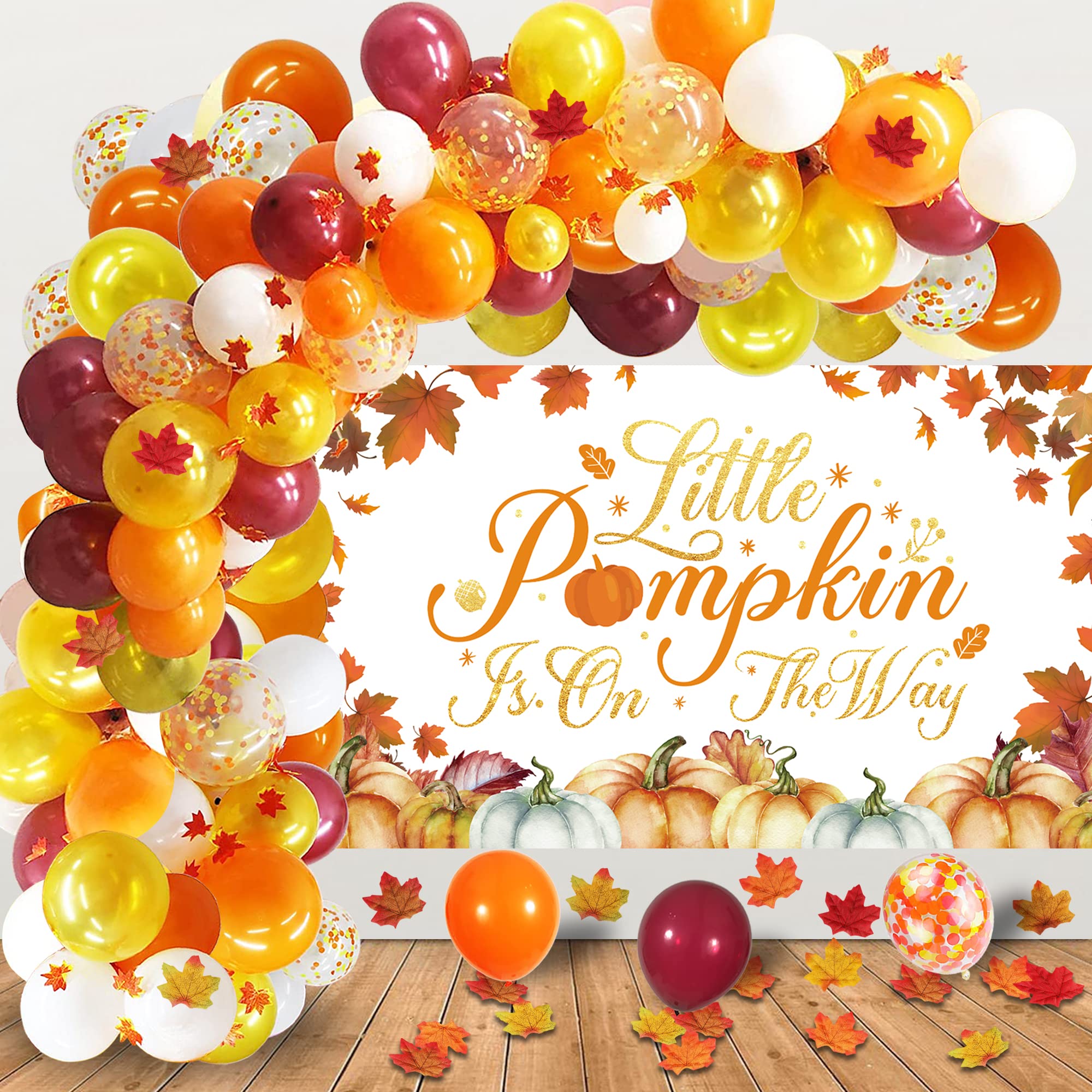 Little Pumpkin Baby Shower Decorations, Little Pumpkin Balloon Garland Arch Kit with Little Pumpkin Photography Backdrop Banner for Fall Theme Little Pumpkin Baby Shower Party Decorations