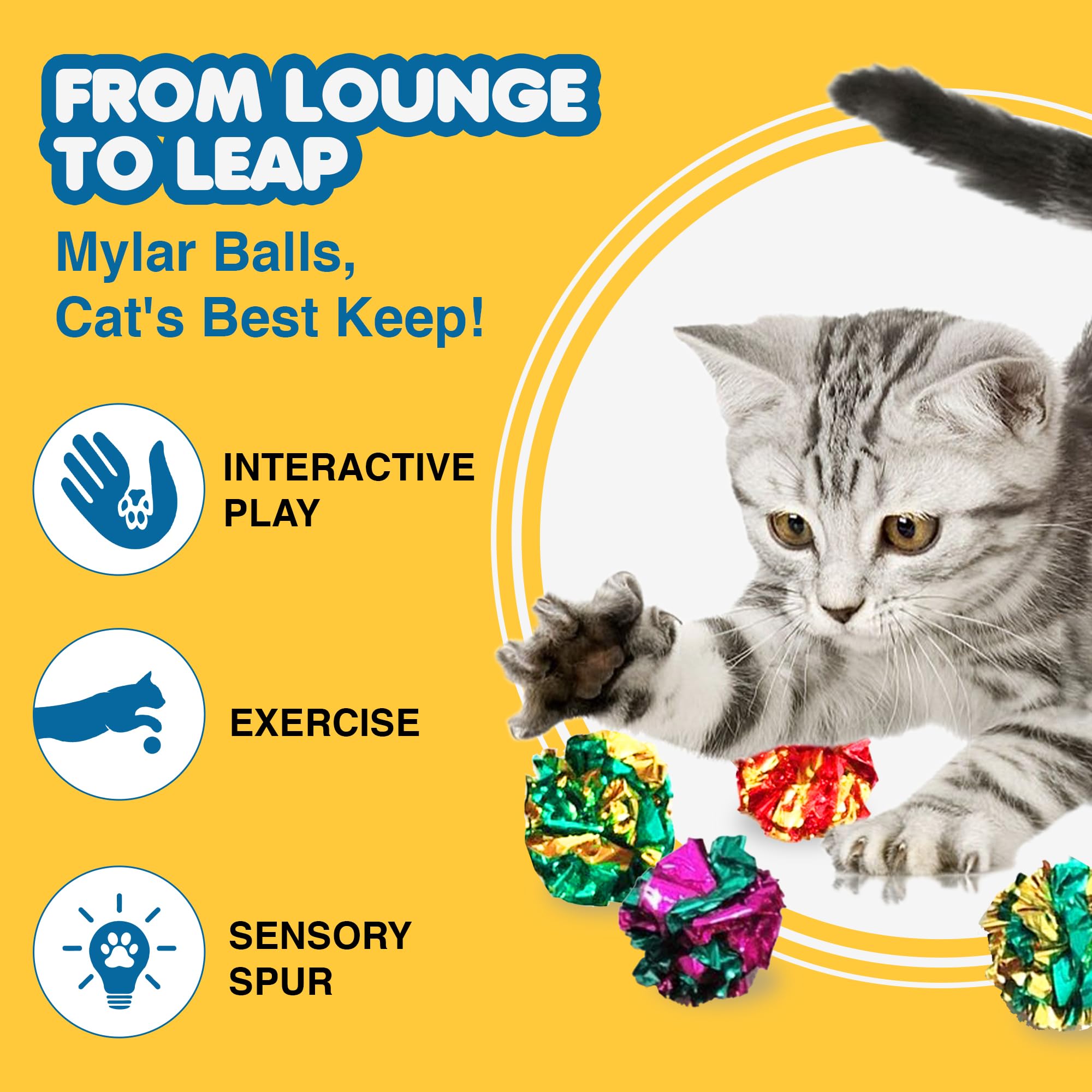 SunGrow 6 Pack Crinkle Balls for Cats, Shiny and Stress Buster Crinkler, Suitable for Multiple Cats' Play, Ideal for Kittens and Grown-up Cats