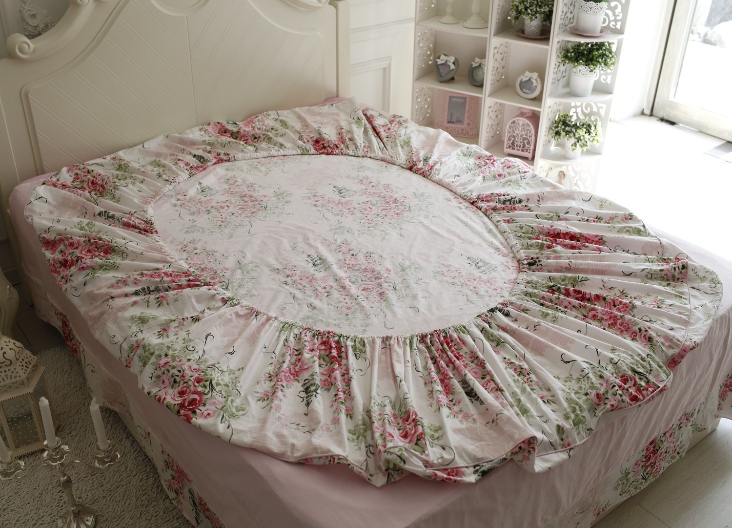 FADFAY 7Pcs Shabby Rose Floral Duvet Cover Sheets Set Queen Size, 1 Duvet Cover+1 Flat Sheet+1 Fitted Sheet+ 4 Standard Size Shams