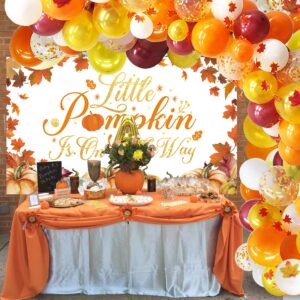 Little Pumpkin Baby Shower Decorations, Little Pumpkin Balloon Garland Arch Kit with Little Pumpkin Photography Backdrop Banner for Fall Theme Little Pumpkin Baby Shower Party Decorations