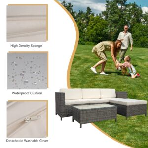 May in Color 5 Piece Outdoor Patio Sectional Furniture Set, Weather Resistant Rattan Outside Couch, Waterproof Conversation Sofa for Balcony, Porch, Backyard, Deck, Garden,Beige