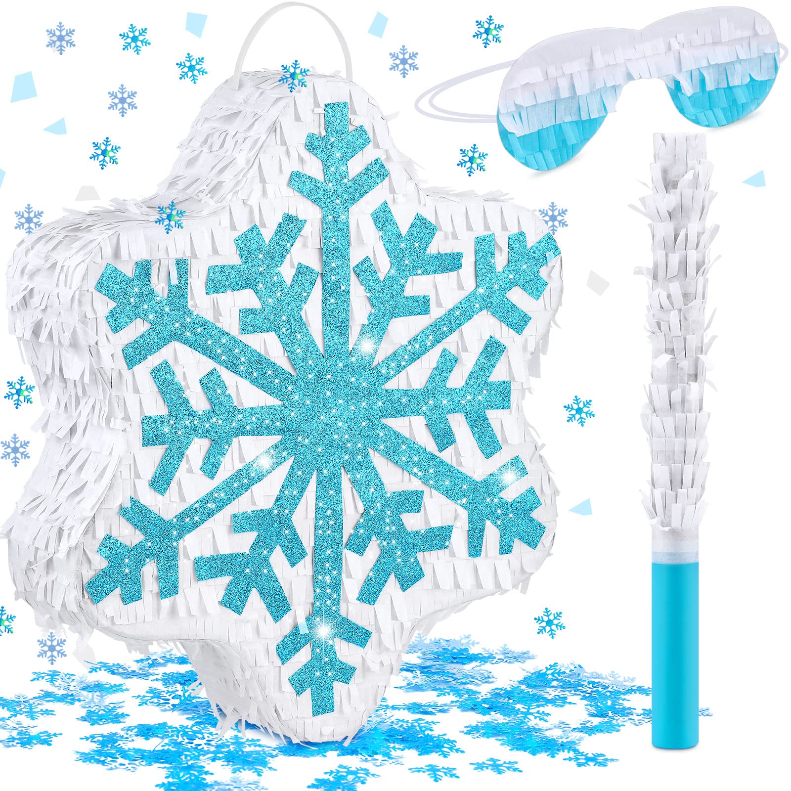 Deekin Snowflake Piñata Christmas Winter Piñata Pull String Blue Snowflake Decors for Winter Theme Party Birthday Party Game Supply for Christmas Party Decorations