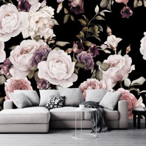 Cliouar-Peony Flowers Wall Mural Wallpaper for Bedroom Living Room Purple Flower Wallpaper Rose Mural Wallpaper 158" x 110"(Not Self-Adhesive)