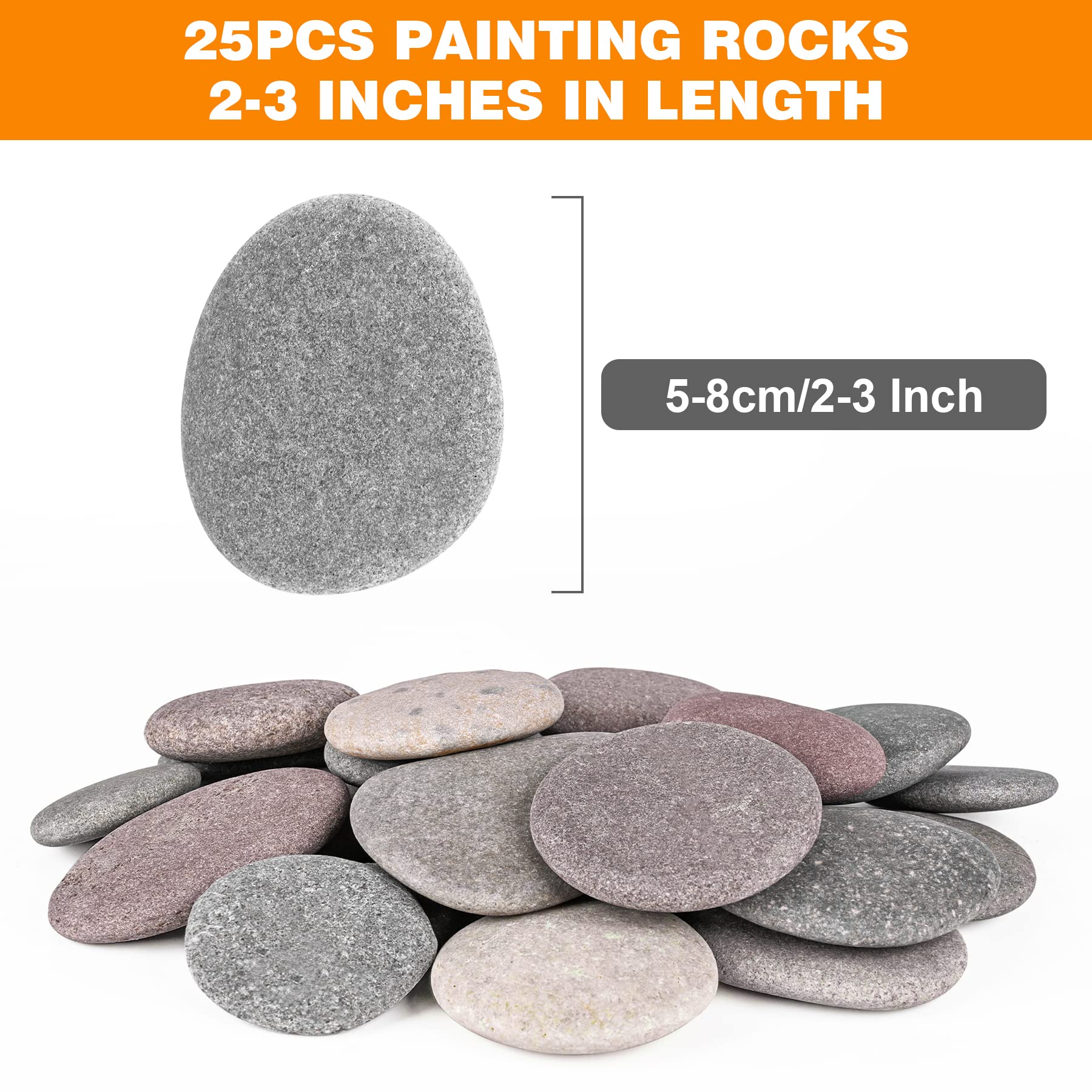 River Rocks for Painting 25 Pcs Large 2-3 Inch Flat Smooth Painting Stones Craft Rock to Paint for Kids Crafts Painting Bulk