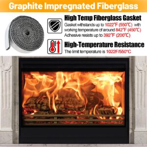 Self Adhesive Wood Stove Gasket Tape - Total 9ft x 0.78in x 1/8in High Temp Resistant Fiberglass Fireplace Door Gasket for Indoor Wood Burning Pellet Stove Smokers, 2pcs