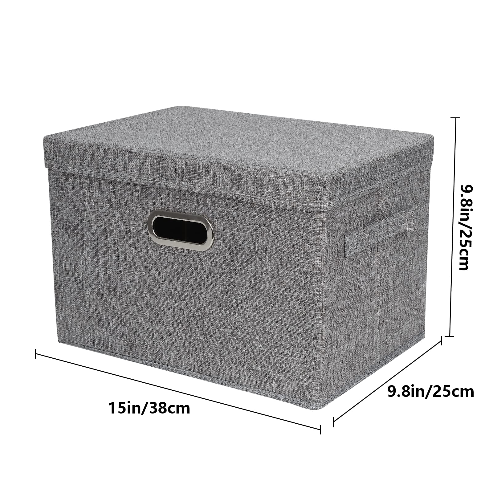 DAYARD Foldable Storage Boxes with Lids Linen Fabric Stackable Storage Bins Organizer Containers Baskets Cube with Cover for Closet Office Nursery, Grey (15 x 10 x 10)