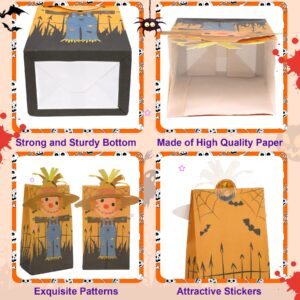 FEBSNOW 24 Pieces Halloween Bags with 24 Pieces Stickers,Trick or Treat Candy Bags,Halloween Cookies Goody Wrapping Bags,Craft Paper Bags for Holiday Partty Favors