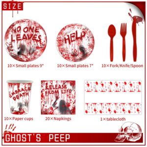 81Pcs Halloween Tableware and Decorations, 20 Guest - Halloween Plates, Party Cups, Napkins, Tablecloths, Plate, Knives, Forks, Halloween Party Supplies(Red)