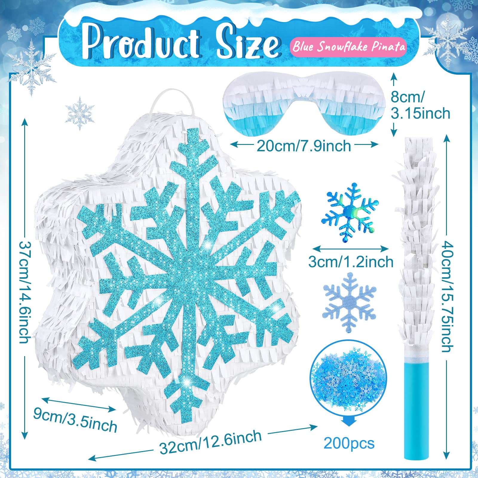 Deekin Snowflake Piñata Christmas Winter Piñata Pull String Blue Snowflake Decors for Winter Theme Party Birthday Party Game Supply for Christmas Party Decorations