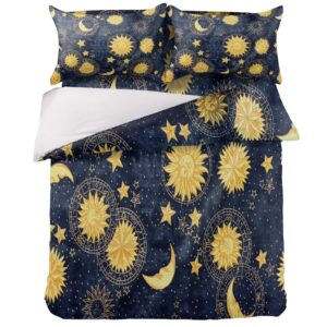 4 Piece California King Duvet Cover Set Night Vintage Moon Sun Star Breathable Comforter Covers Ultra Soft Bed Sheet with 2 Pillow Shams Bedding Collection Sets Yellow Celestial Fabric Midnight