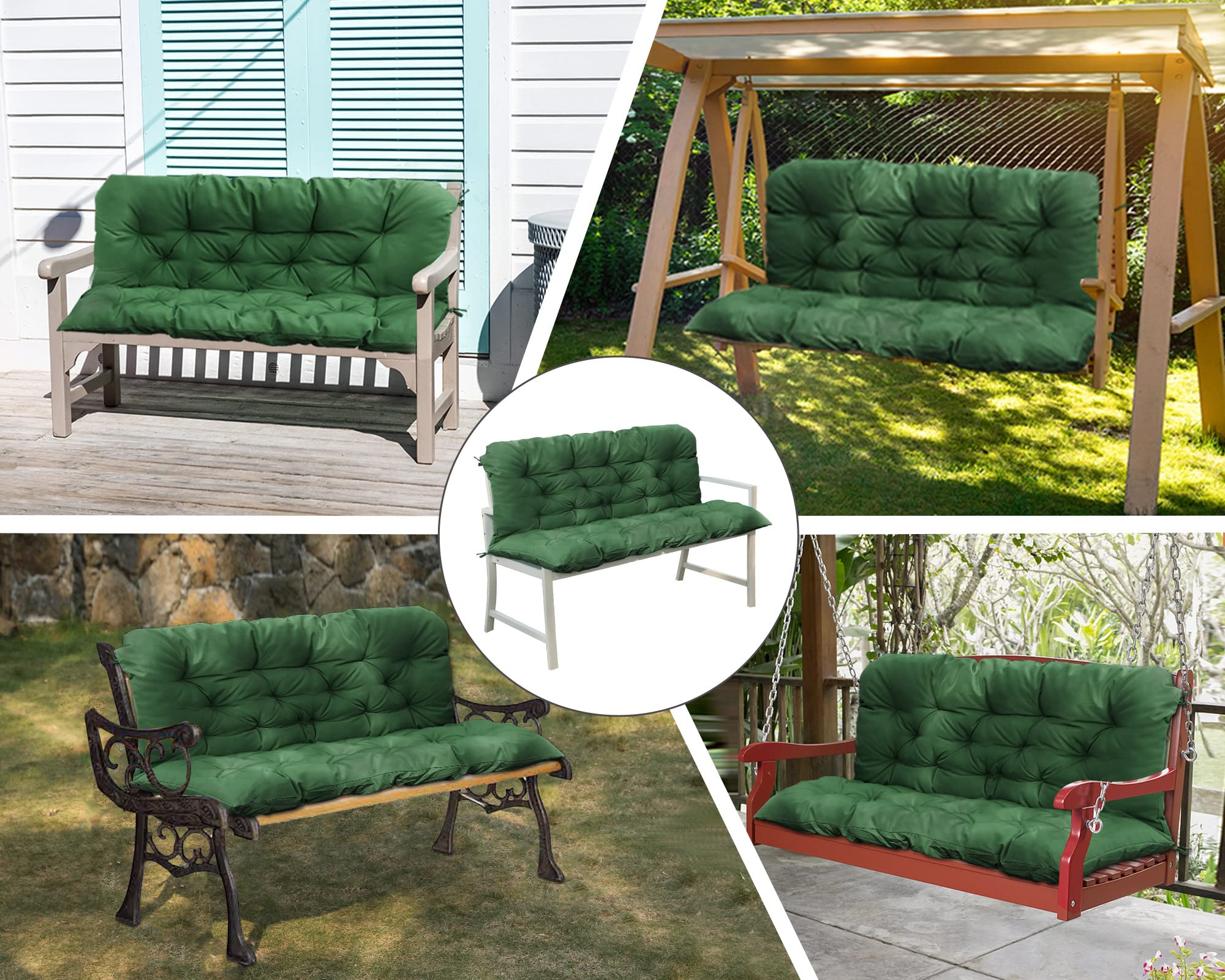 COSNUOSA Swing Replacement Cushions Waterproof Porch Swing Cushions 2-3 Seater Outdoor Swing Cushions for Outdoor Furniture Dark Green 60x40 Inches