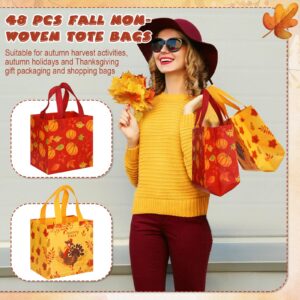 Sanwuta 48 Pcs Fall Non Woven Tote Bags Thanksgiving Party Bags with Handles Waterproof Autumn Treat Favor Bag Pumpkin Goodie Bag Gift Candy Bags Thanksgiving Party Favor Supplies (Happy Style)