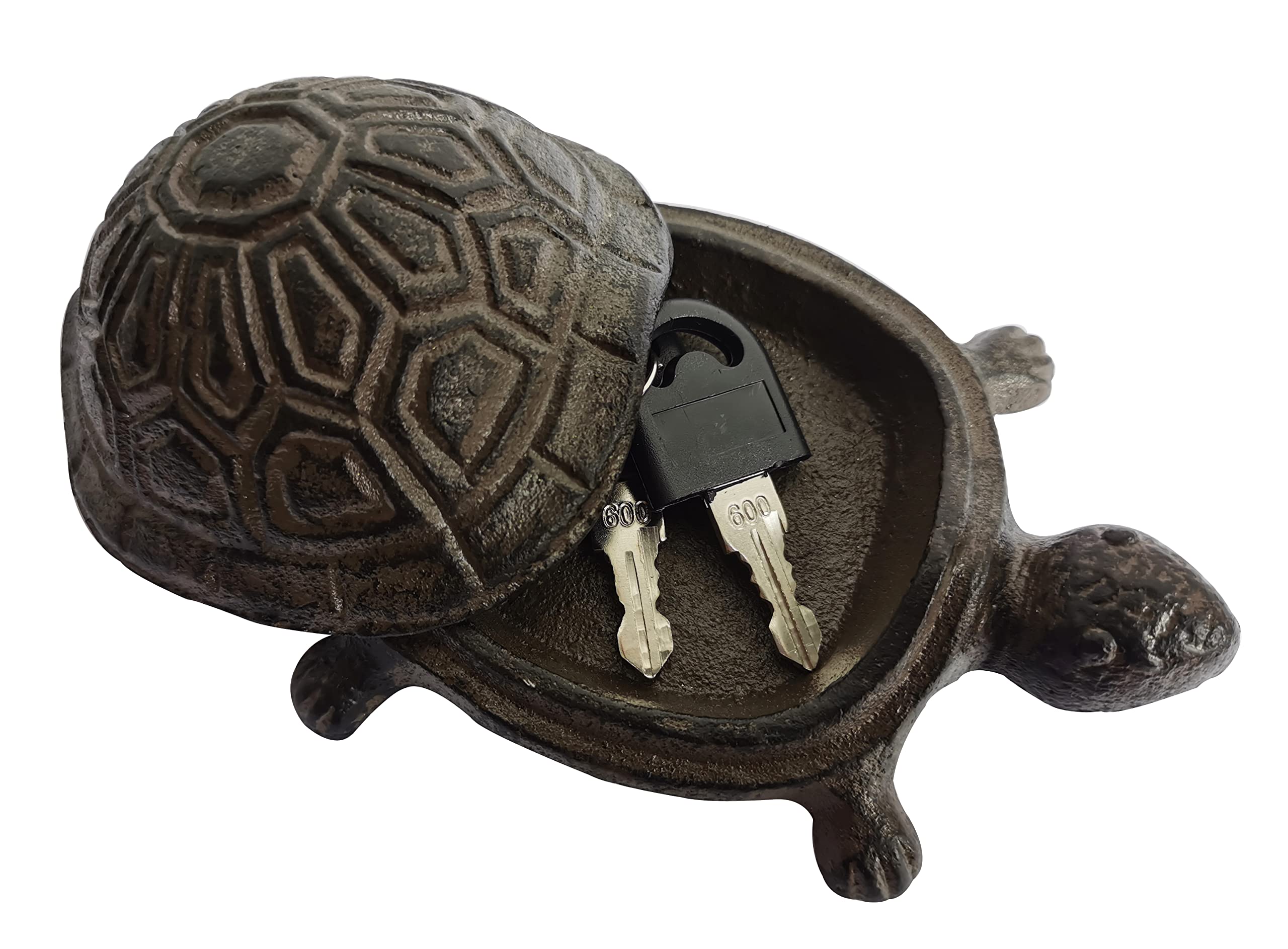 BSTGIFTS Cast Iron Turtle Key Hider - Spare Key Holder - Garden Decoration Turtle, Jewelry Trinkets Box for Key, Ear Studs, Ring, Paper Clip (Antique Brown)…