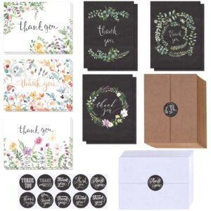 winlyn 150 sets bulk blank thank you cards with envelopes stickers assortment 6 design of chalkboard floral watercolor wildflower thank you greeting cards note cards for wedding bridal baby shower