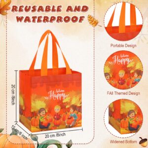 Sanwuta 48 Pcs Fall Non Woven Tote Bags Thanksgiving Party Bags with Handles Waterproof Autumn Treat Favor Bag Pumpkin Goodie Bag Gift Candy Bags Thanksgiving Party Favor Supplies (Happy Style)