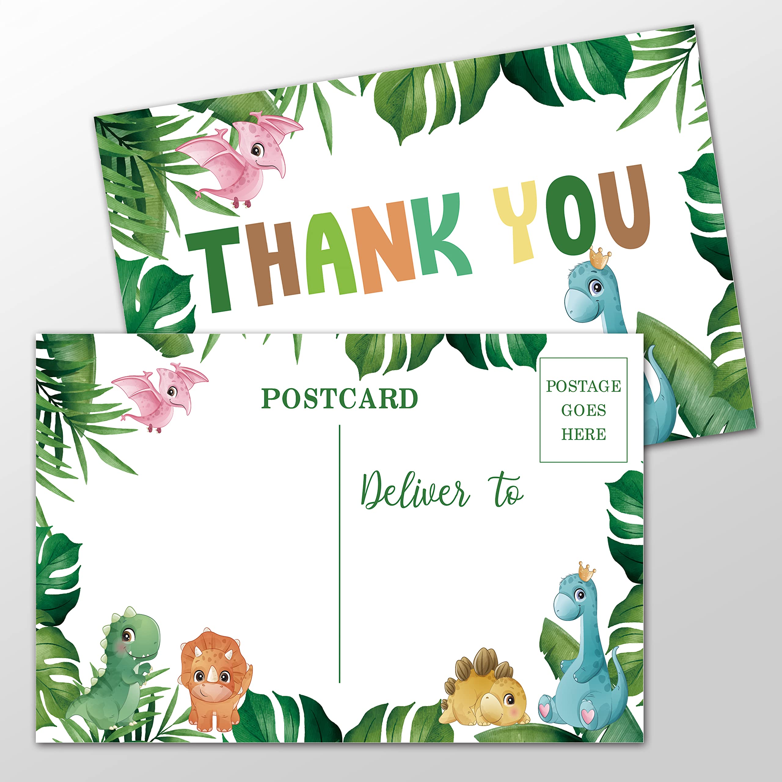 Safari Jungle Thank You Postcards,Dinosaur Themed Double-Sided Blank Thank You Note Cards for Baby Shower, Bridal Shower, Wedding, Birthday, Business, Retirement Party,4x6 Inches(25 Pack)