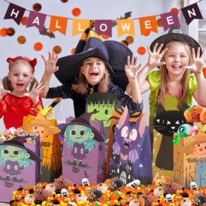 FEBSNOW 24 Pieces Halloween Bags with 24 Pieces Stickers,Trick or Treat Candy Bags,Halloween Cookies Goody Wrapping Bags,Craft Paper Bags for Holiday Partty Favors