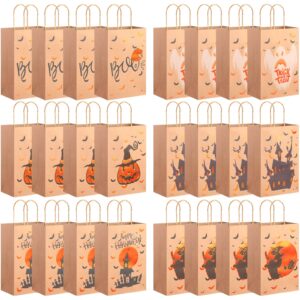 Yexiya Halloween Treat Bags Kraft Paper Candy Gift Bags with Handles Goodies Bags for Halloween Party Favors Supplies Bulk (24)