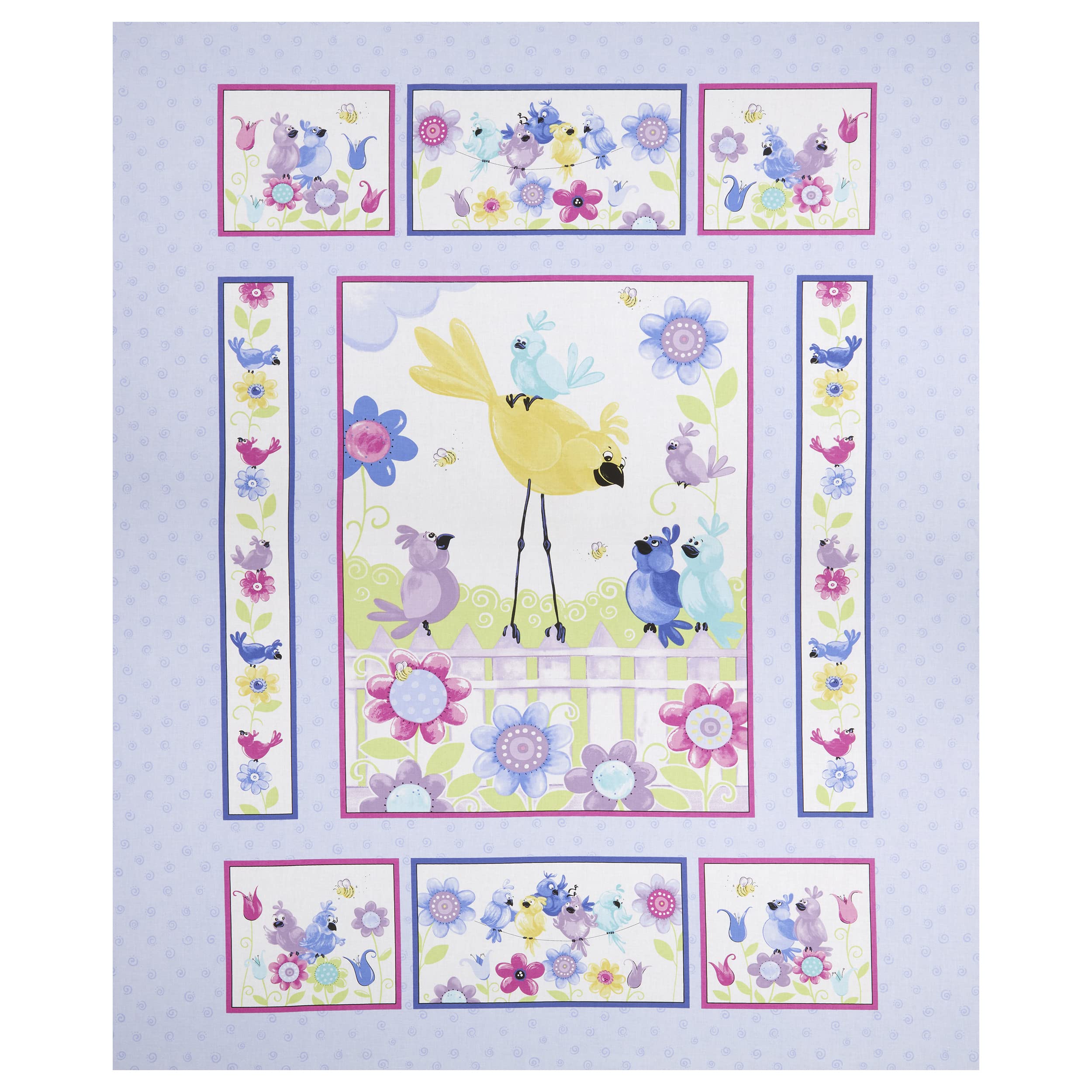 Susybee Bird's Buddies 36" Panel Lilac, Fabric by The Yard