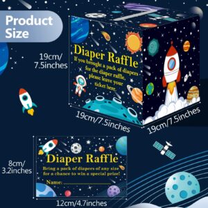 50 Pcs Diaper Raffle Tickets Outer Space Themed Baby Shower Game Home Party Decorations Rocket Universe Outer Space Box with Cards for Boys Baby Party Decorations Diaper Raffle Sign Box