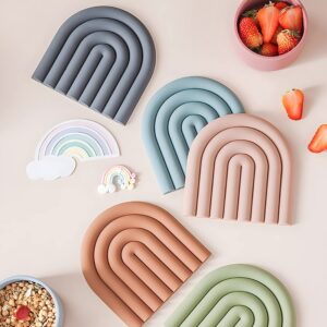 monomono Aesthetic & Colorful Silicone Trivets for Hot Pots and Pans, Pot Holders, Modern Heat Resistant Mats for Countertop, Hot Pads, Multi-Purpose Trivet Mat, Spoon Rest, Set of 2 (Muted Green)